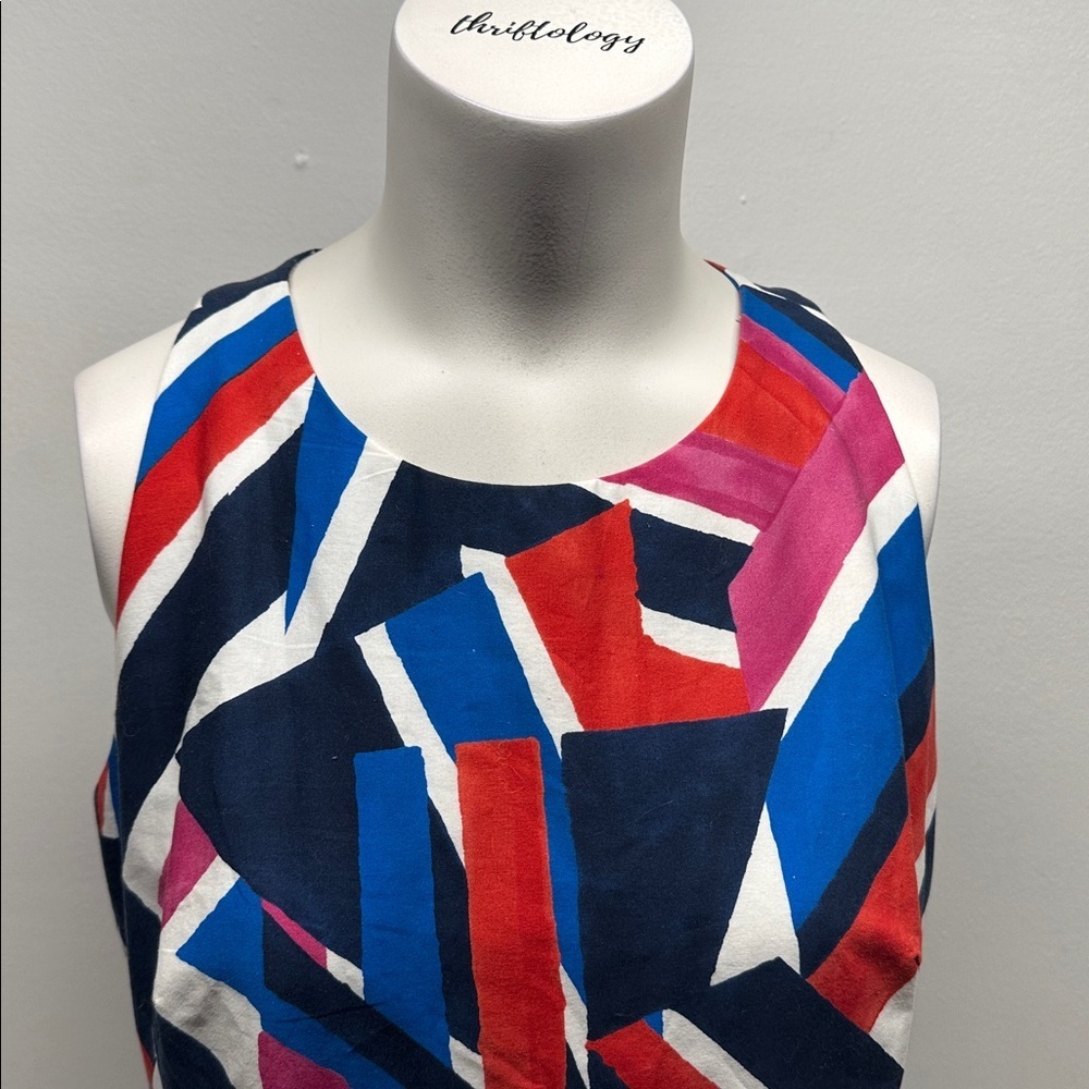 Milly Dress Midi Sleeveless Cotton Lined Abstract Art Multicolor White Size 8 - Picture 2 of 9